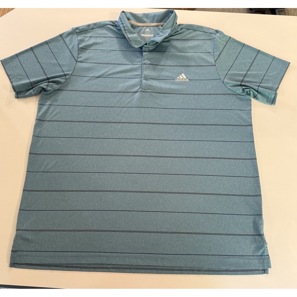 Adidas Golf Mens Short Sleeve Polo Golf Shirt Size 2XL Blue‎ Sportswear Striped